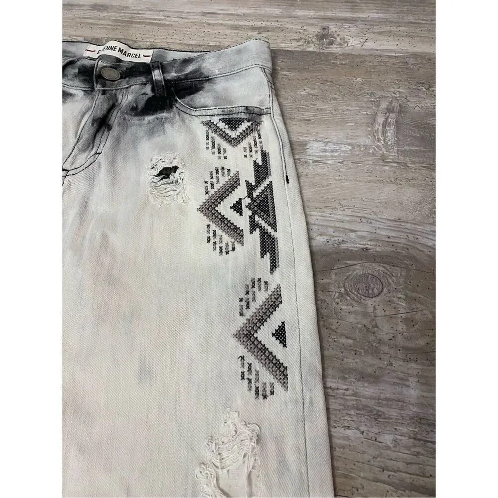 Etienne Marcel Embroidered Distressed Denim Jeans Women’s Sz 26